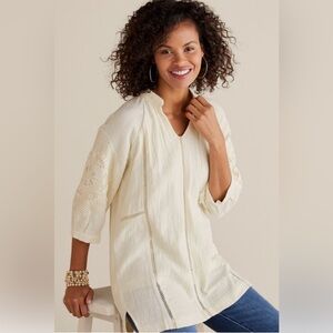 Soft Surroundings Magnolia Gauze Top Blouse large